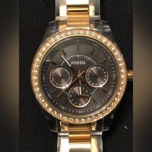 Fossil watch Fossil Stella Watch Women Gold Tone Round Day Date plastic Band